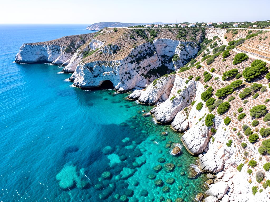 Cyprus coastline with limestone cliffs and turquoise sea